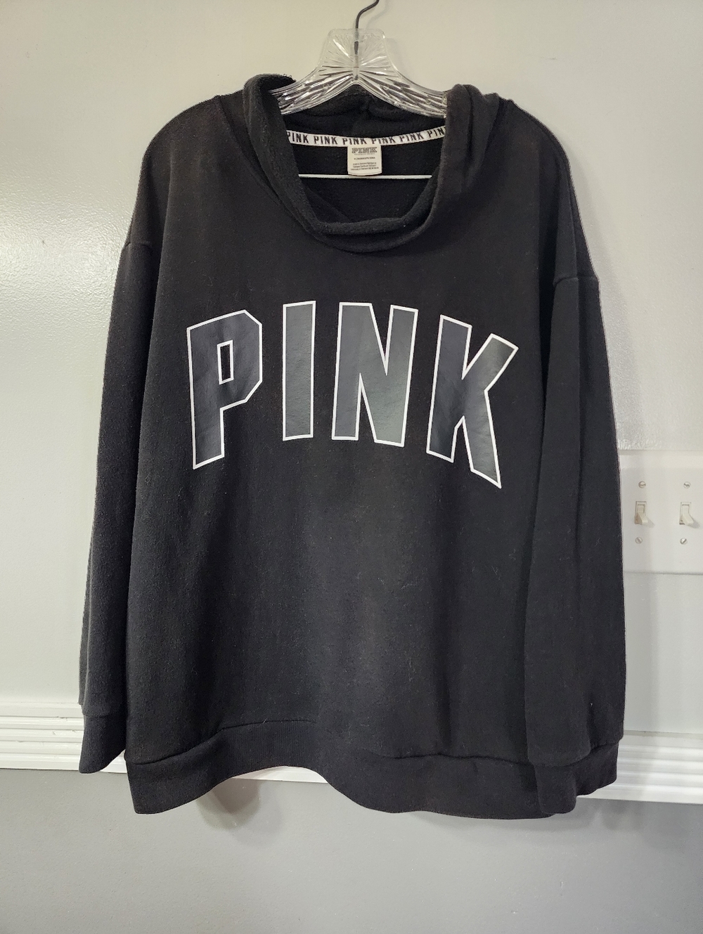 PINK Victoria's Secret Black Cowl-Neck Pullover with Logo